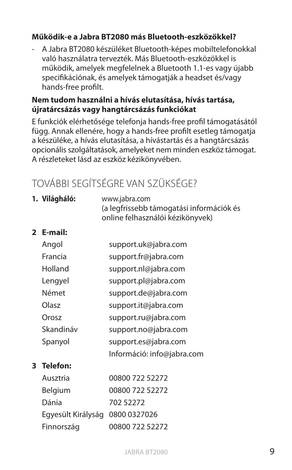 További segítségre van szüksége, English | Jabra BT2080 User Manual | Page 349 / 495