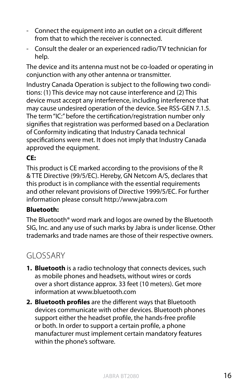 Glossary, English | Jabra BT2080 User Manual | Page 35 / 495