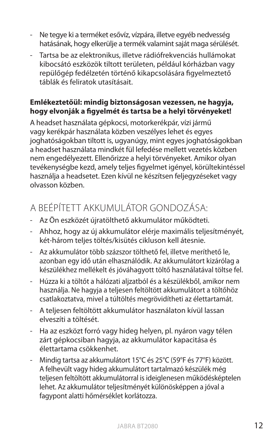 A beépített akkumulátor gondozása, English | Jabra BT2080 User Manual | Page 352 / 495