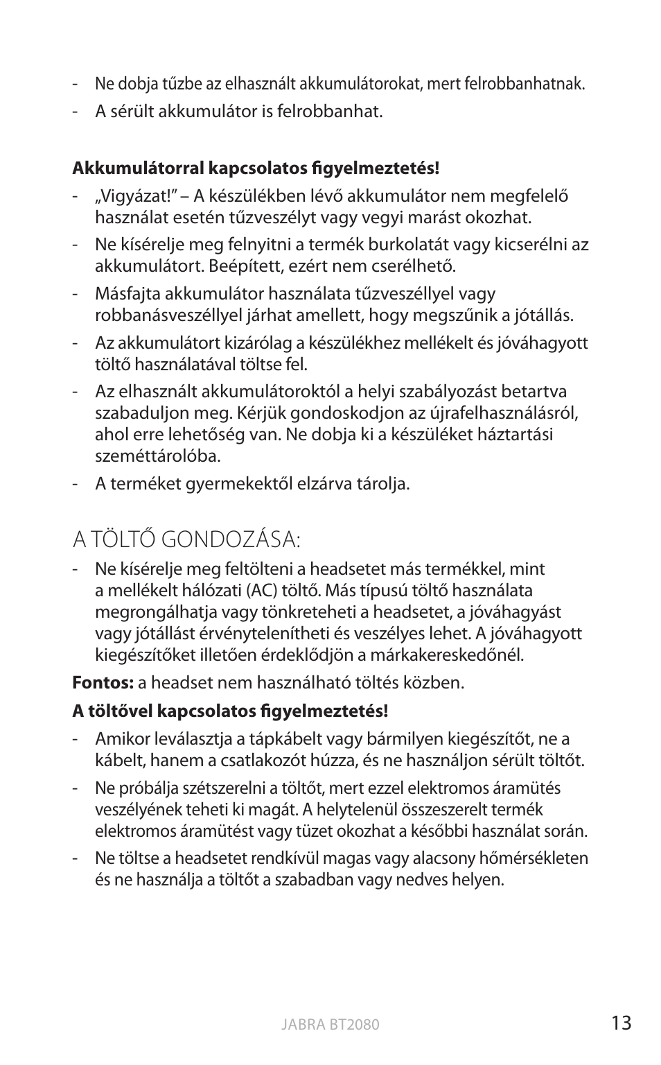 A töltő gondozása, English | Jabra BT2080 User Manual | Page 353 / 495