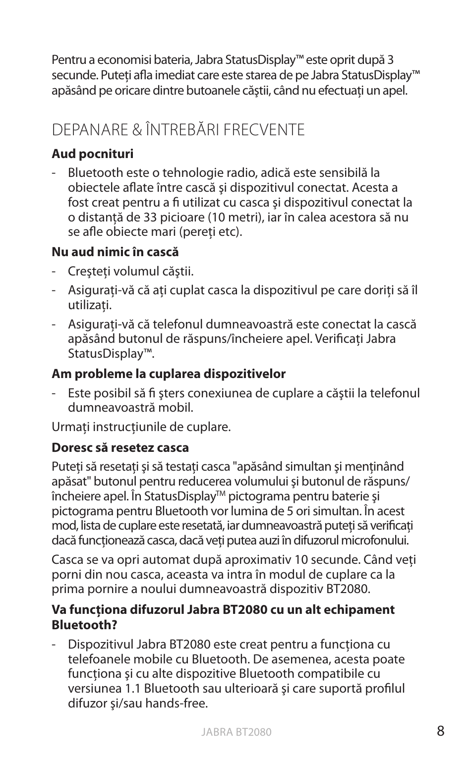 Depanare & întrebări frecvente, English | Jabra BT2080 User Manual | Page 365 / 495