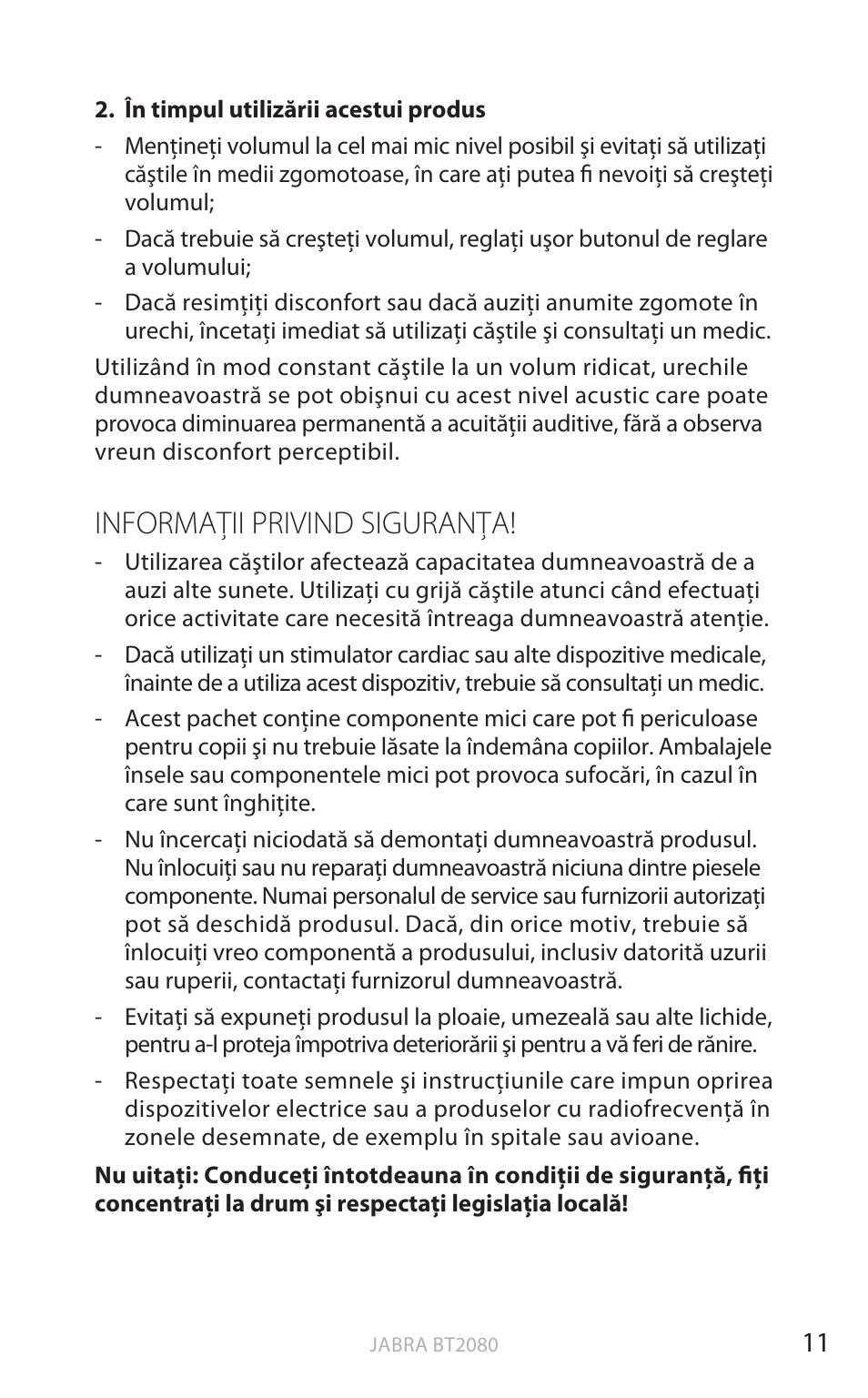 Informaţii privind siguranţa, English | Jabra BT2080 User Manual | Page 368 / 495