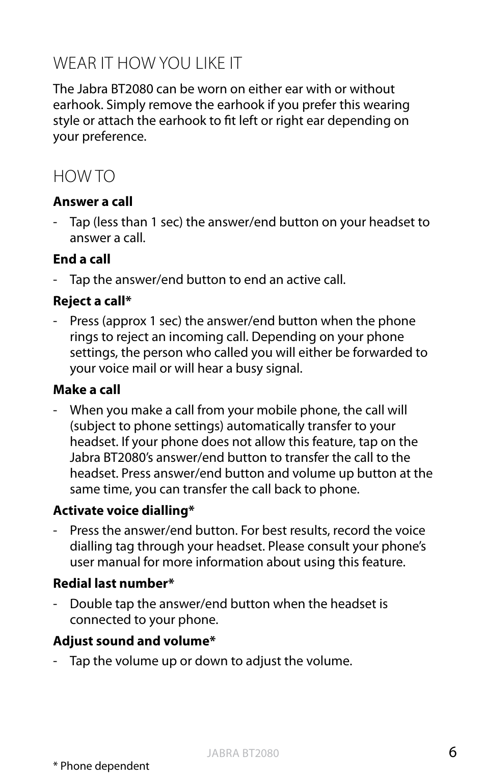 Wear it how you like it, How to, English | Jabra BT2080 User Manual | Page 42 / 495