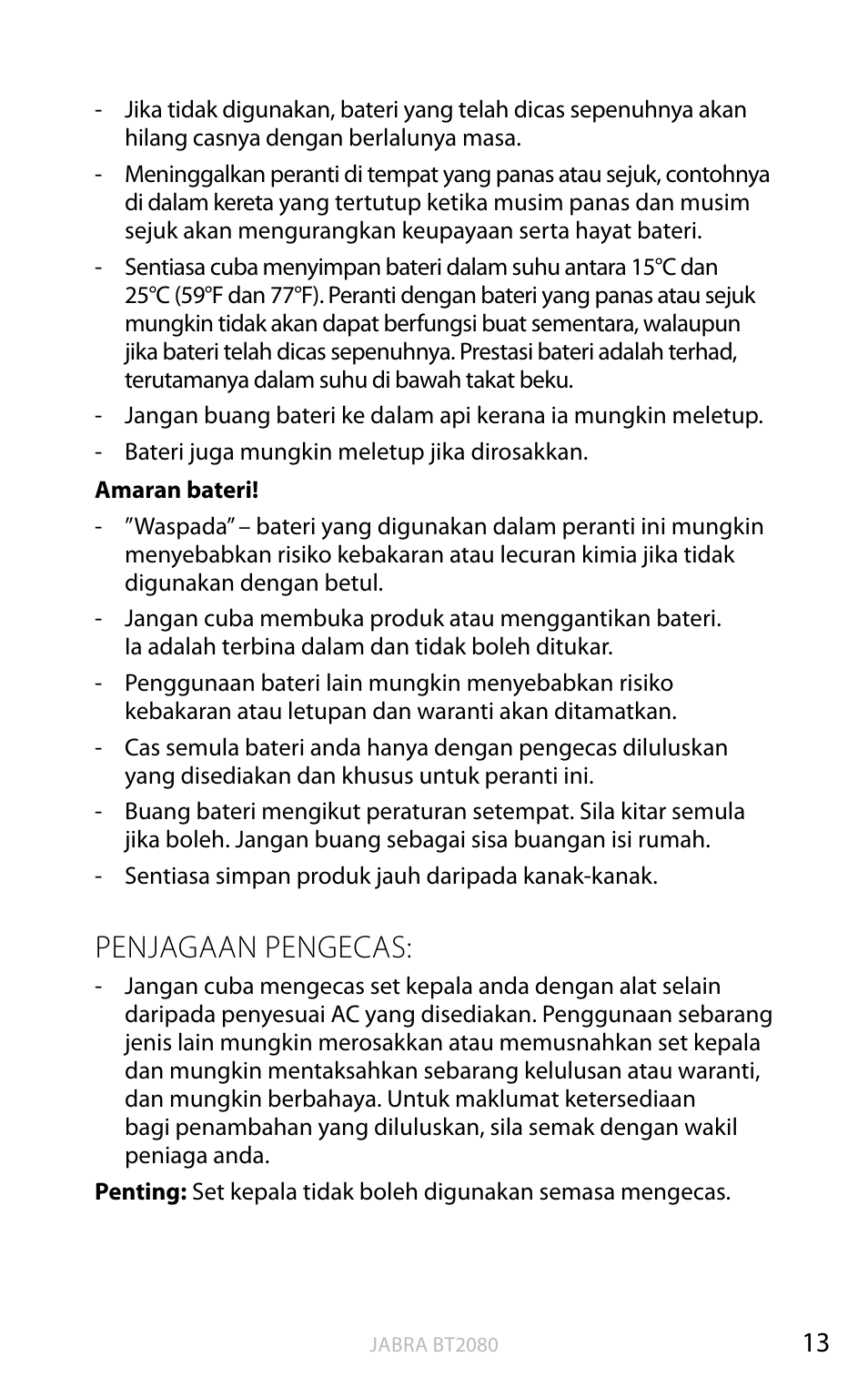 Penjagaan pengecas, Bahasa ingger is | Jabra BT2080 User Manual | Page 478 / 495