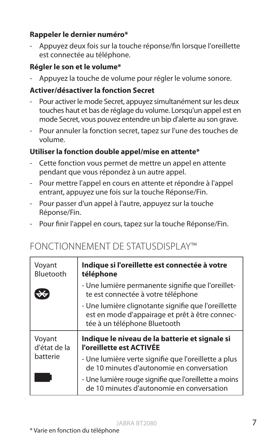 Fonctionnement de statusdisplay, Angl a is | Jabra BT2080 User Manual | Page 74 / 495
