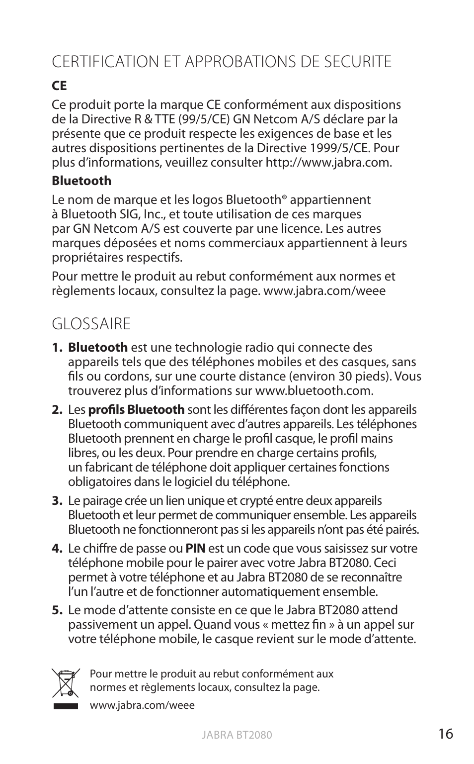 Certification et approbations de securite, Glossaire, Angl a is | Jabra BT2080 User Manual | Page 83 / 495