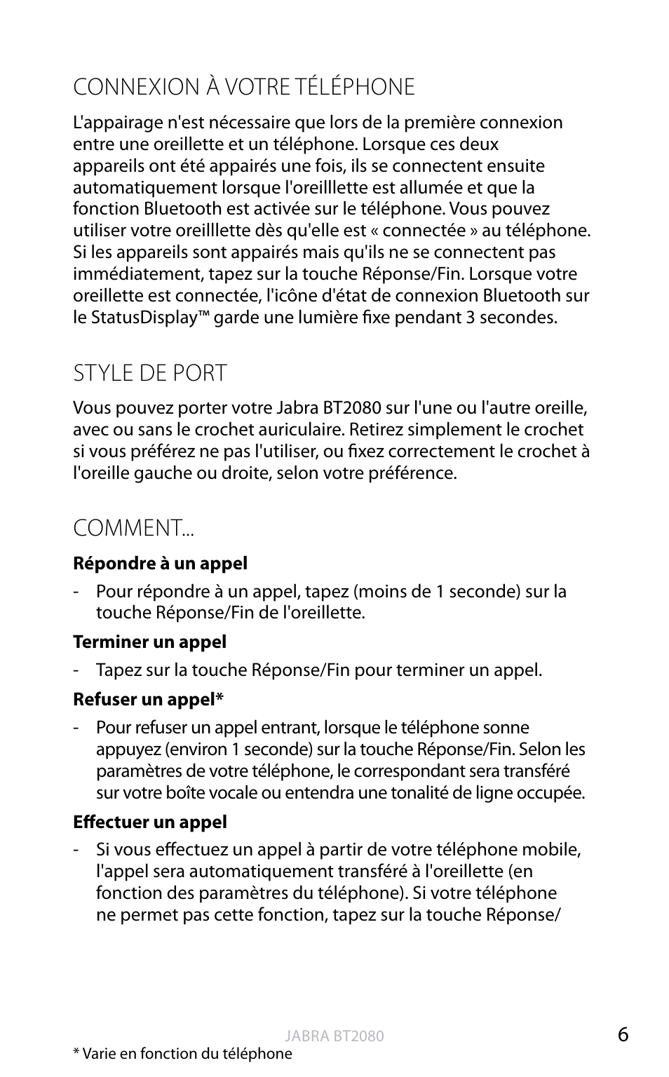 Connexion à votre téléphone, Style de port, Comment | Angl ais | Jabra BT2080 User Manual | Page 89 / 495