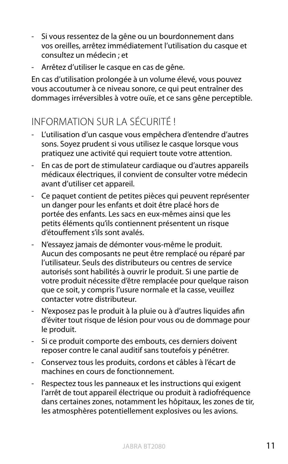 Information sur la sécurité, Angl ais | Jabra BT2080 User Manual | Page 94 / 495