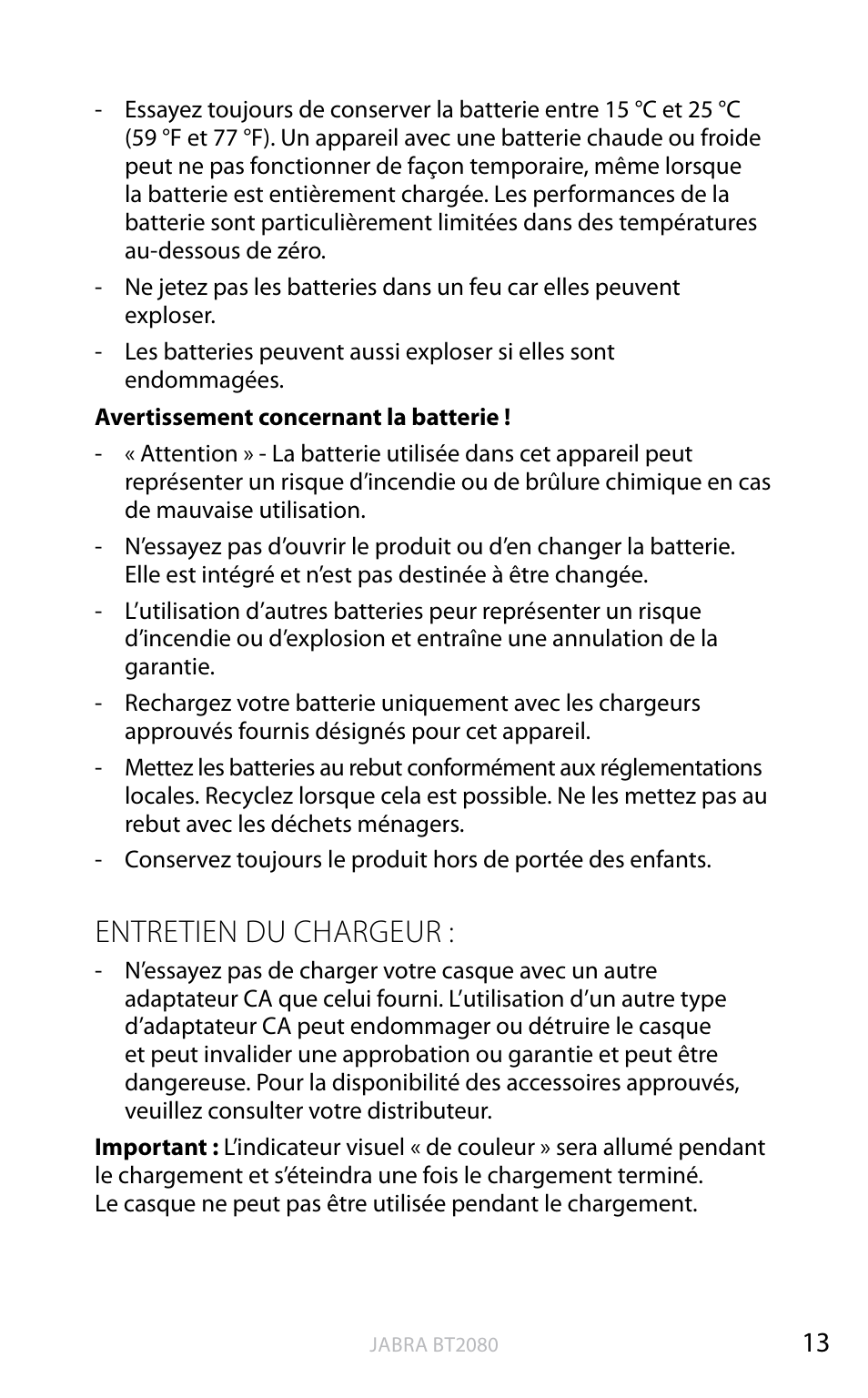 Entretien du chargeur, Angl ais | Jabra BT2080 User Manual | Page 96 / 495
