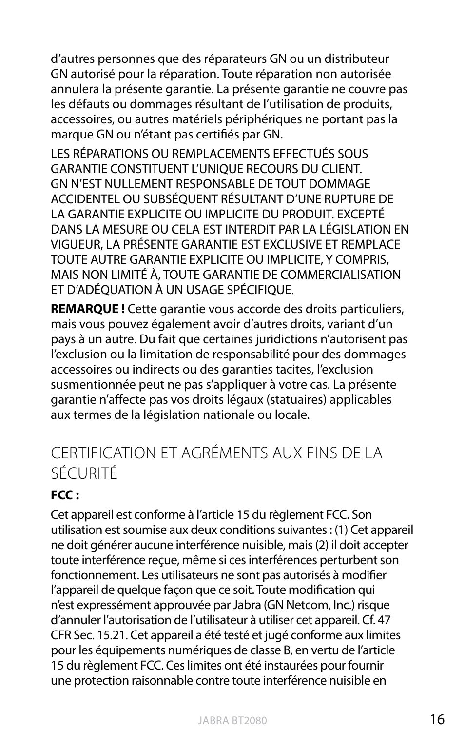 Certification et agréments aux fins de la sécurité, Angl ais | Jabra BT2080 User Manual | Page 99 / 495