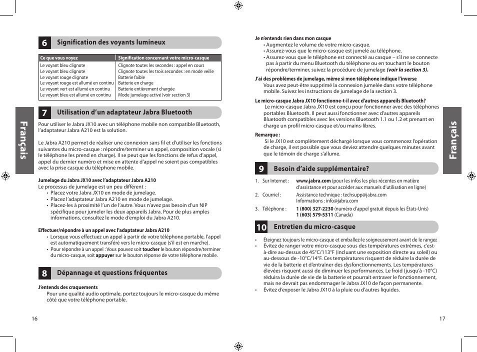Fr an ça is | Jabra JXO Bluetooth Headset User Manual | Page 11 / 23