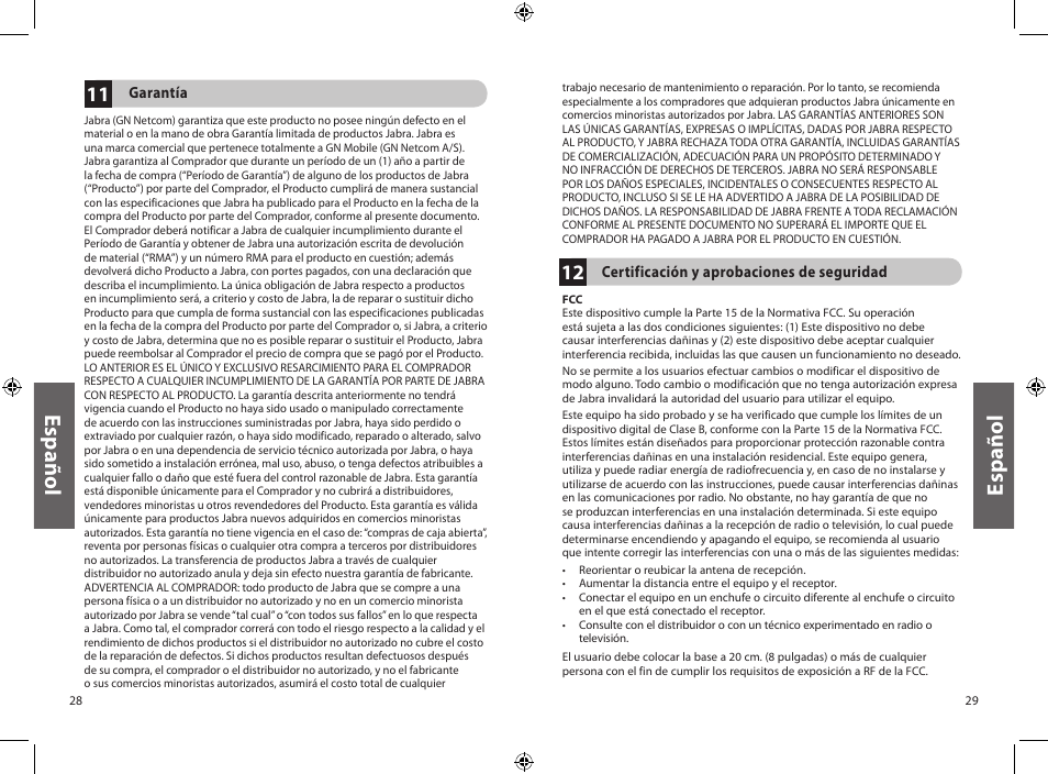 Es pa ño l | Jabra JXO Bluetooth Headset User Manual | Page 17 / 23