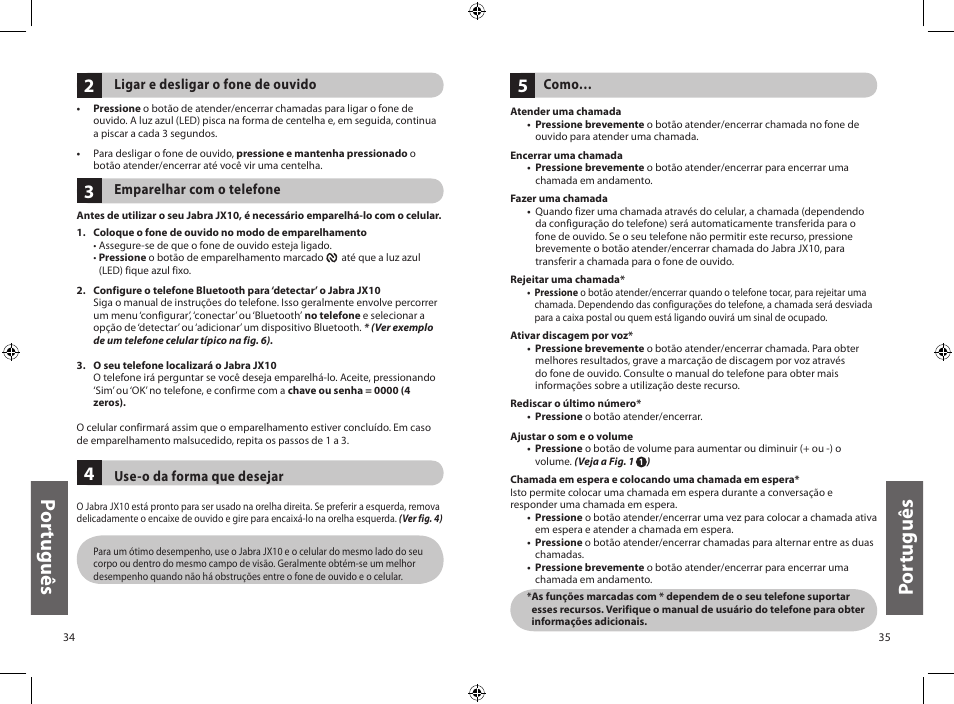 Po rtu gu ês, Po rt ug uê s | Jabra JXO Bluetooth Headset User Manual | Page 20 / 23