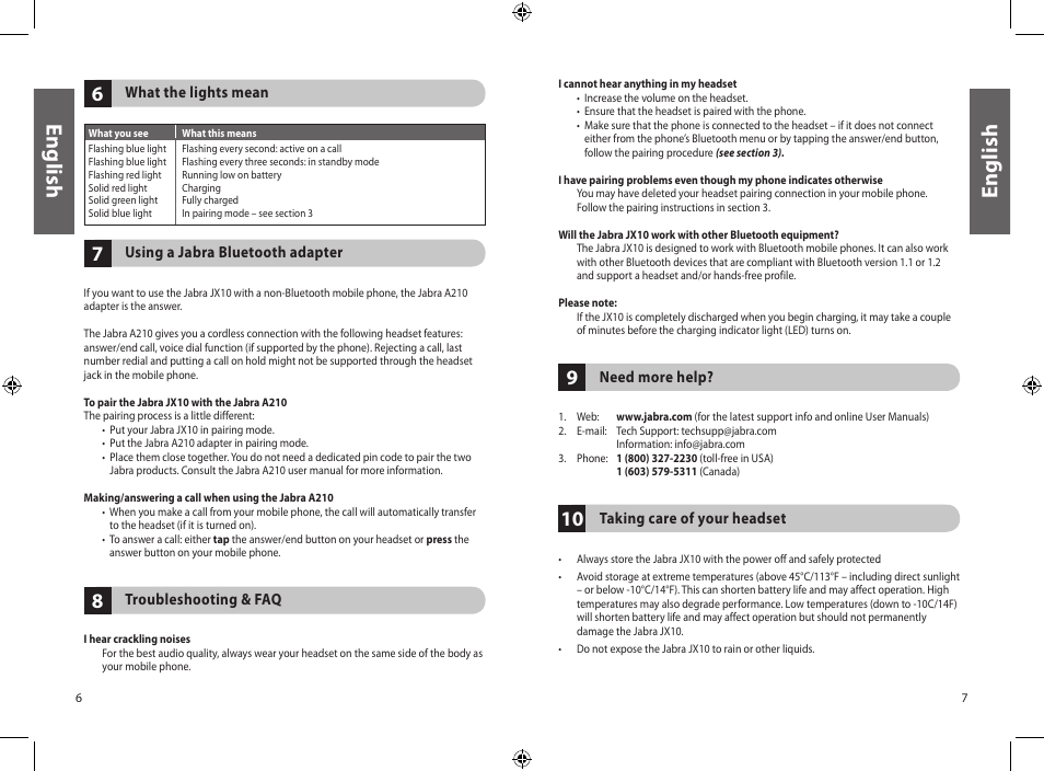 En gli sh, En gl is h | Jabra JXO Bluetooth Headset User Manual | Page 6 / 23