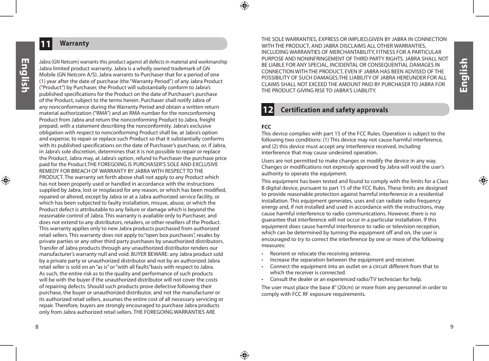 En gli sh, En gl is h | Jabra JXO Bluetooth Headset User Manual | Page 7 / 23