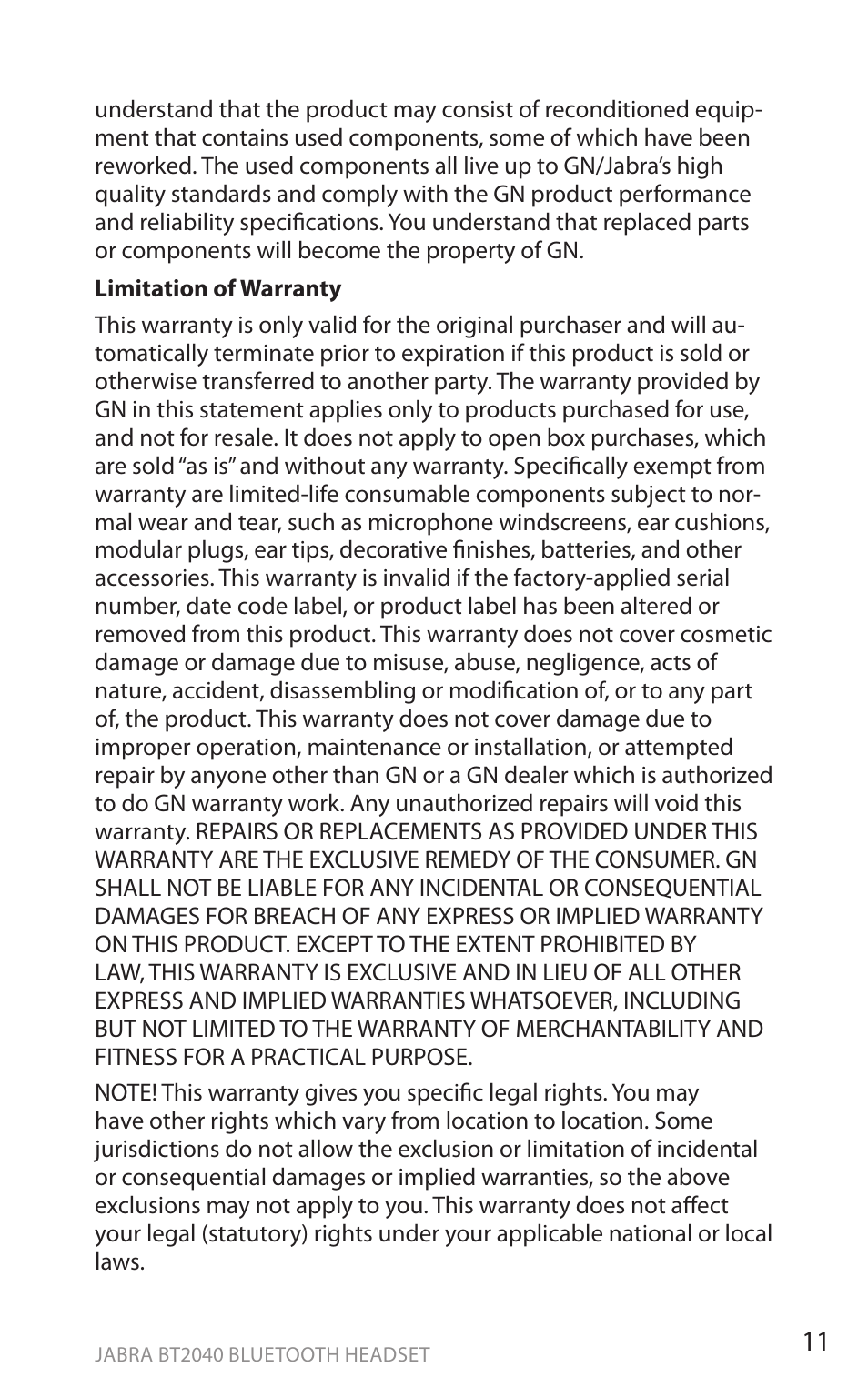 En g li sh | Jabra BT2040 User Manual | Page 13 / 15