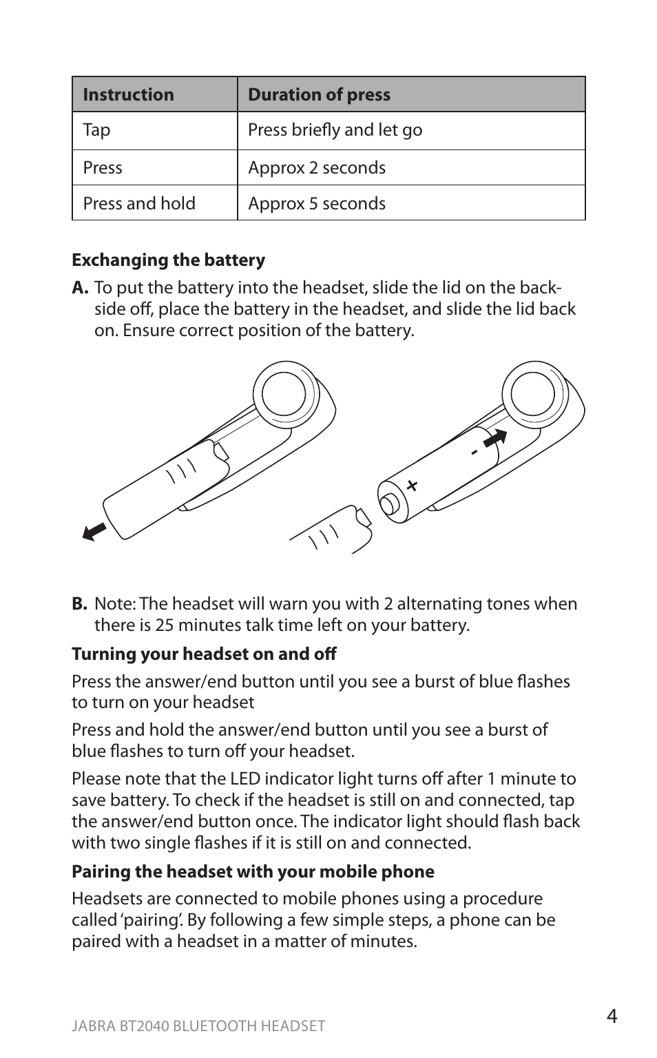 En g li sh | Jabra BT2040 User Manual | Page 6 / 15