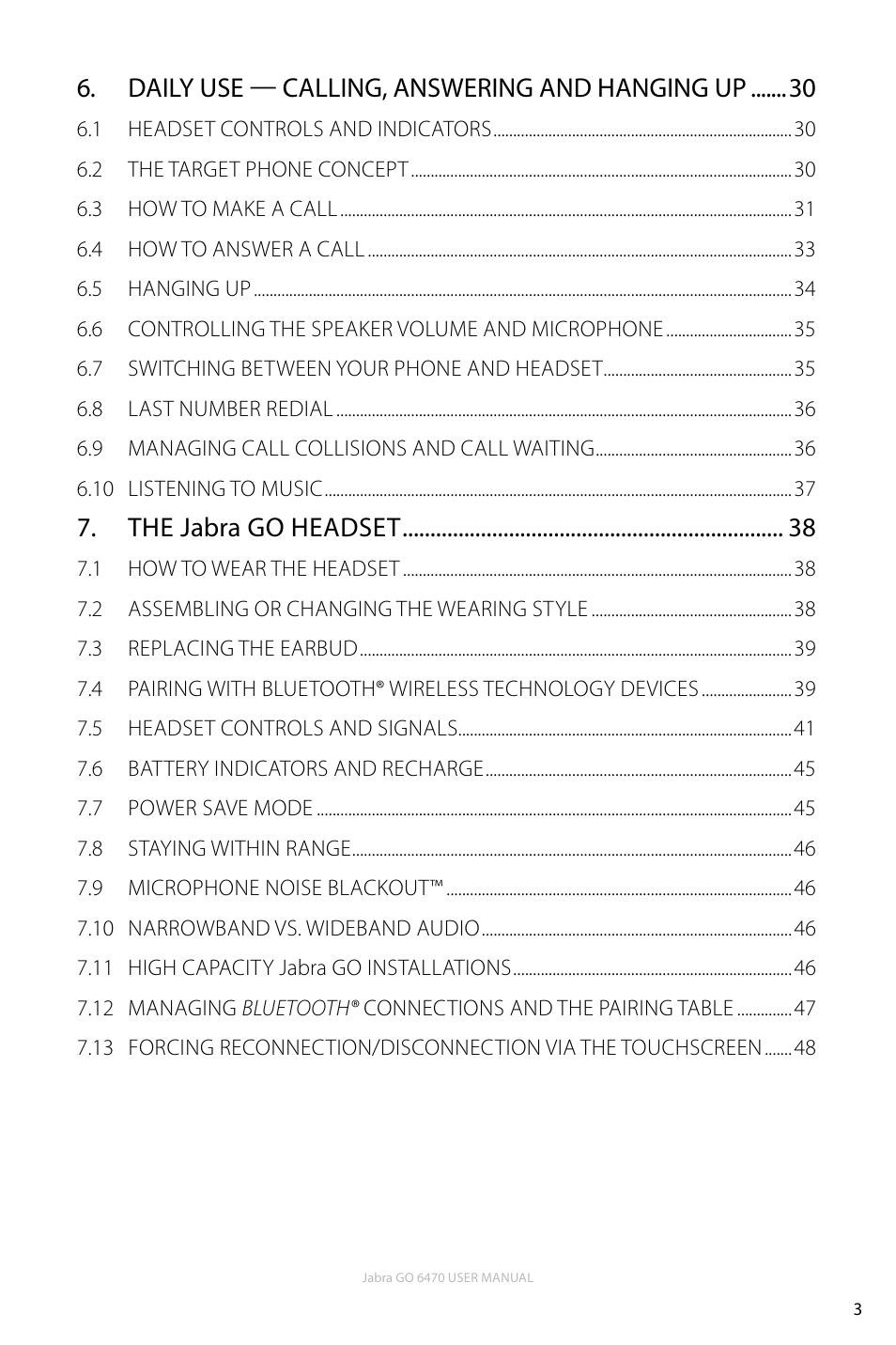 Daily use — calling, answering and hanging up, The jabra go headset | Jabra GO 6470 User Manual | Page 3 / 77
