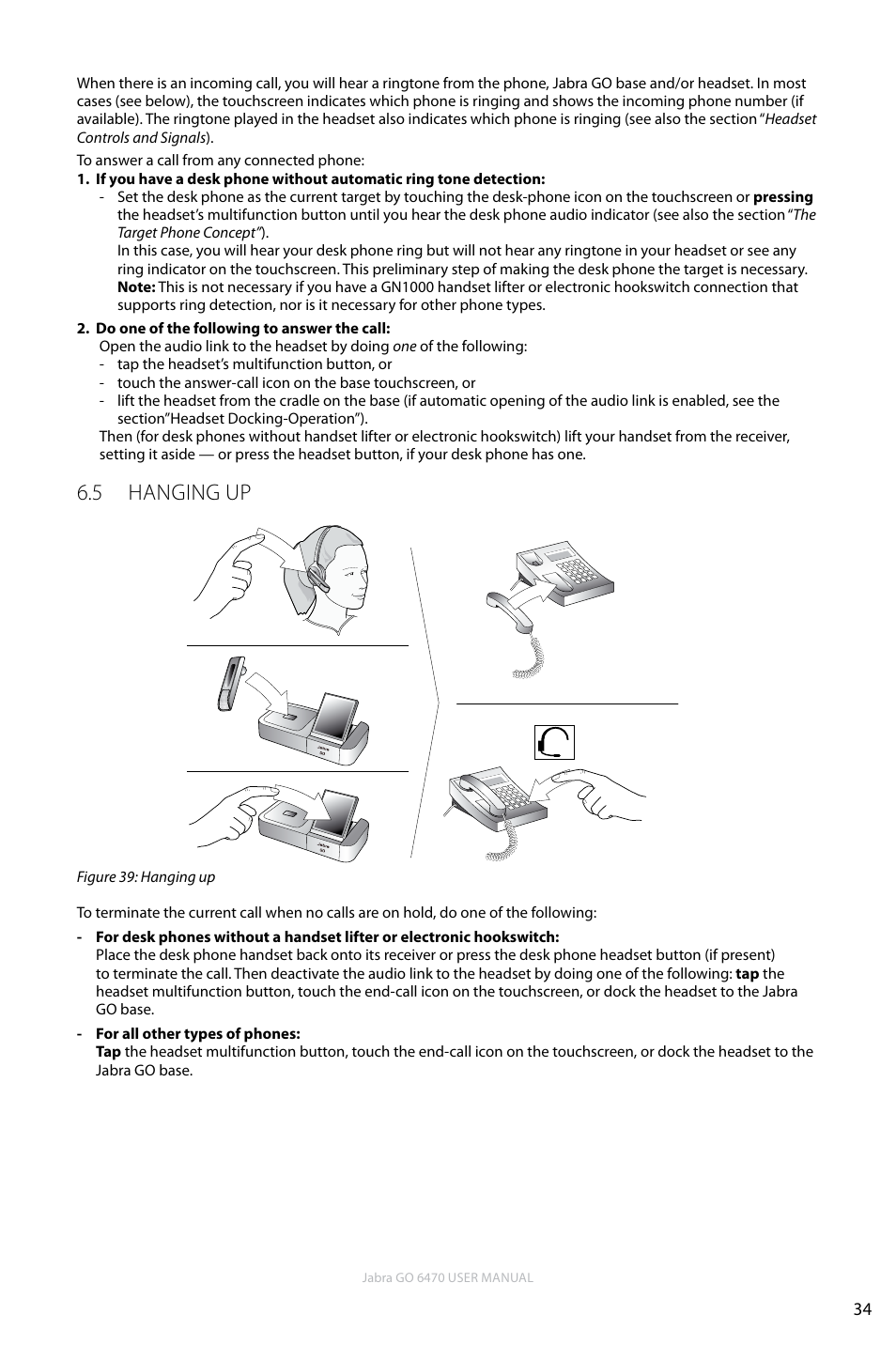 5 hanging up, En g li sh | Jabra GO 6470 User Manual | Page 34 / 77
