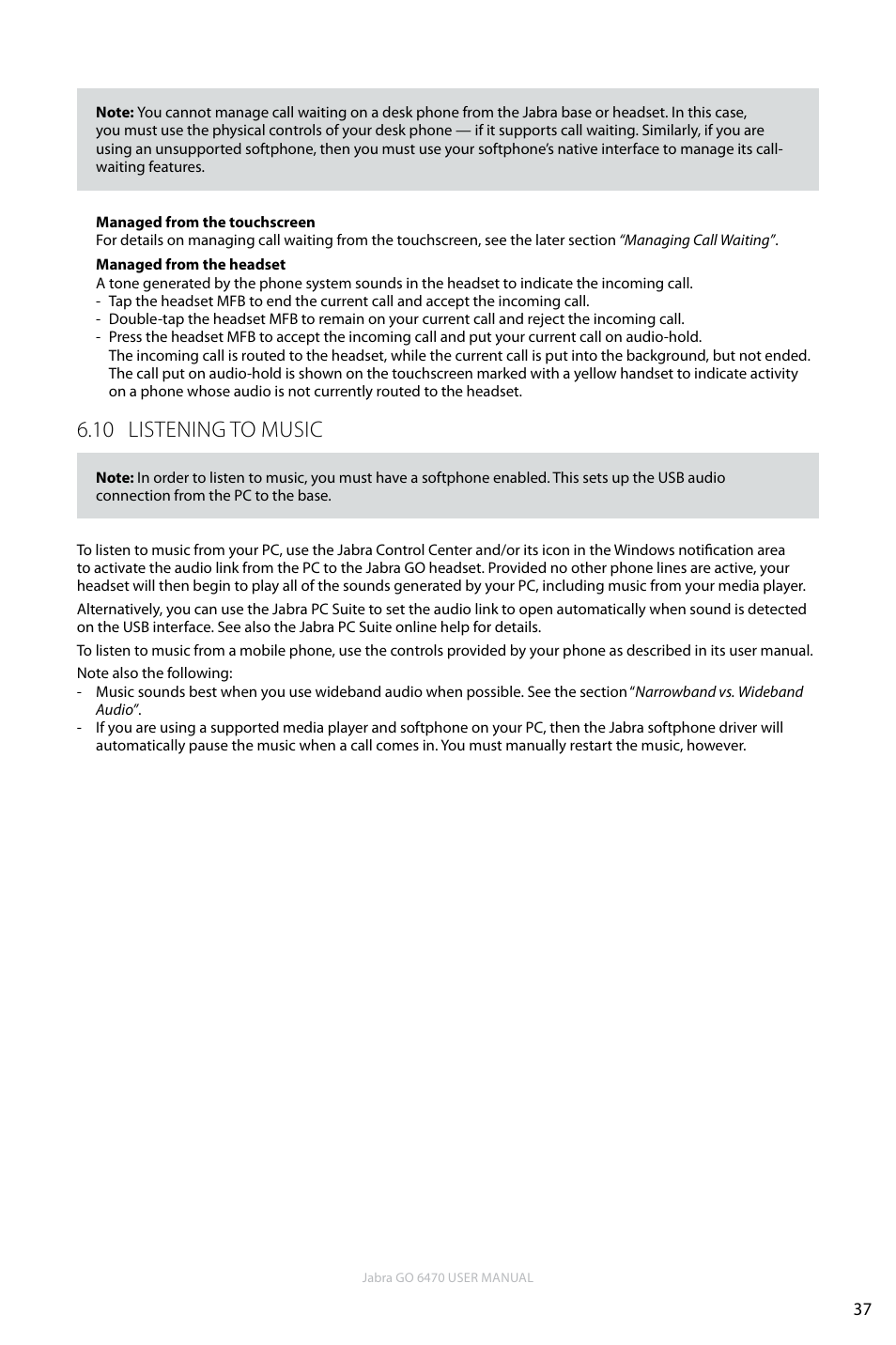 10 listening to music, En g li sh | Jabra GO 6470 User Manual | Page 37 / 77