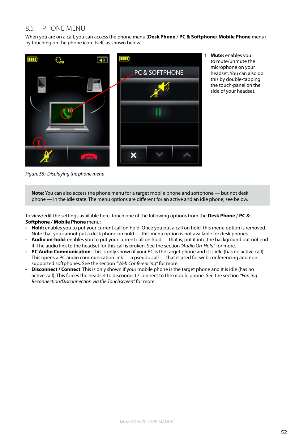 5 phone menu, En g li sh | Jabra GO 6470 User Manual | Page 52 / 77