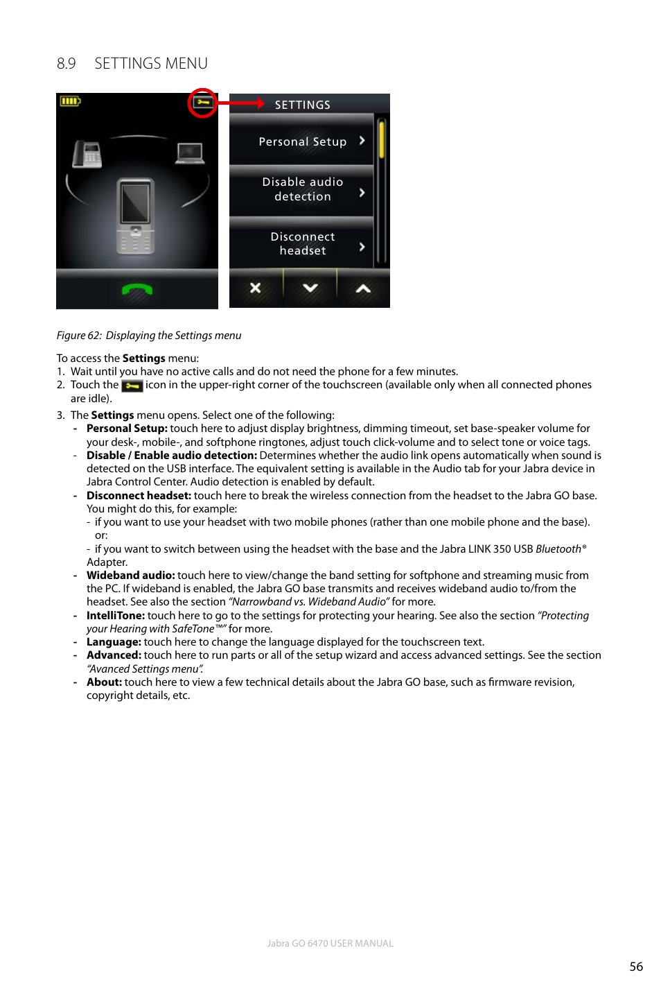 9 settings menu, En g li sh | Jabra GO 6470 User Manual | Page 56 / 77