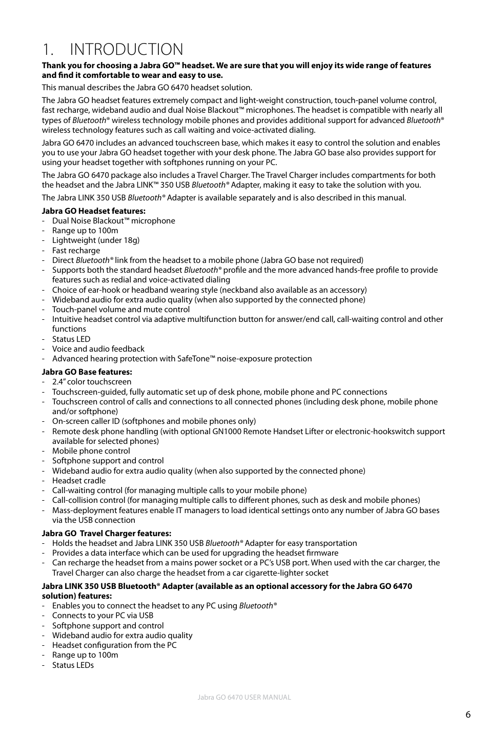 Introduction, En g li sh | Jabra GO 6470 User Manual | Page 6 / 77