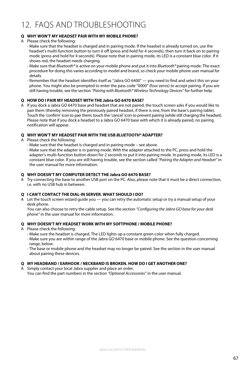 Faqs and troubleshooting, En g li sh | Jabra GO 6470 User Manual | Page 67 / 77