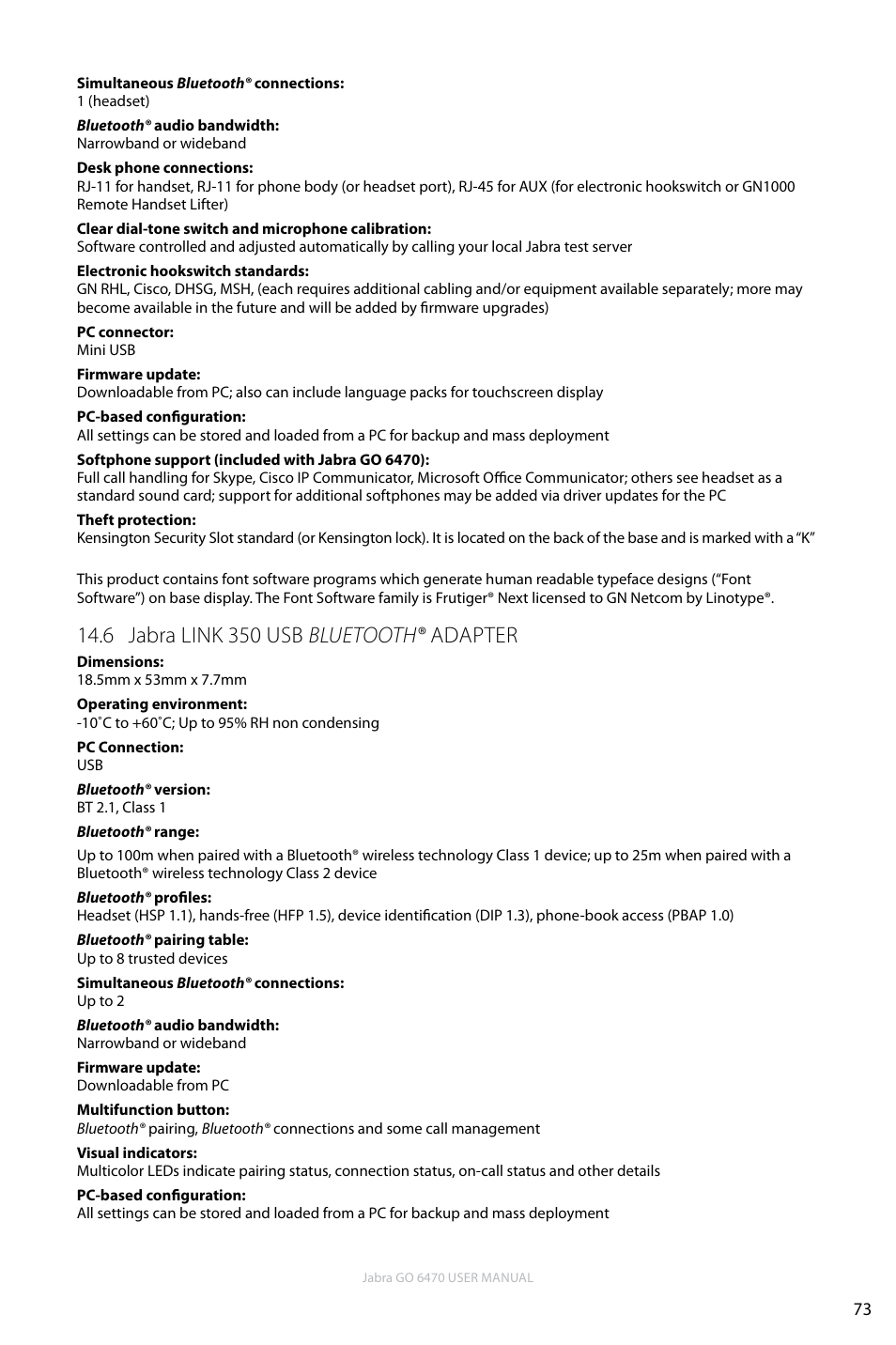6 jabra link 350 usb bluetooth® adapter, En g li sh | Jabra GO 6470 User Manual | Page 73 / 77