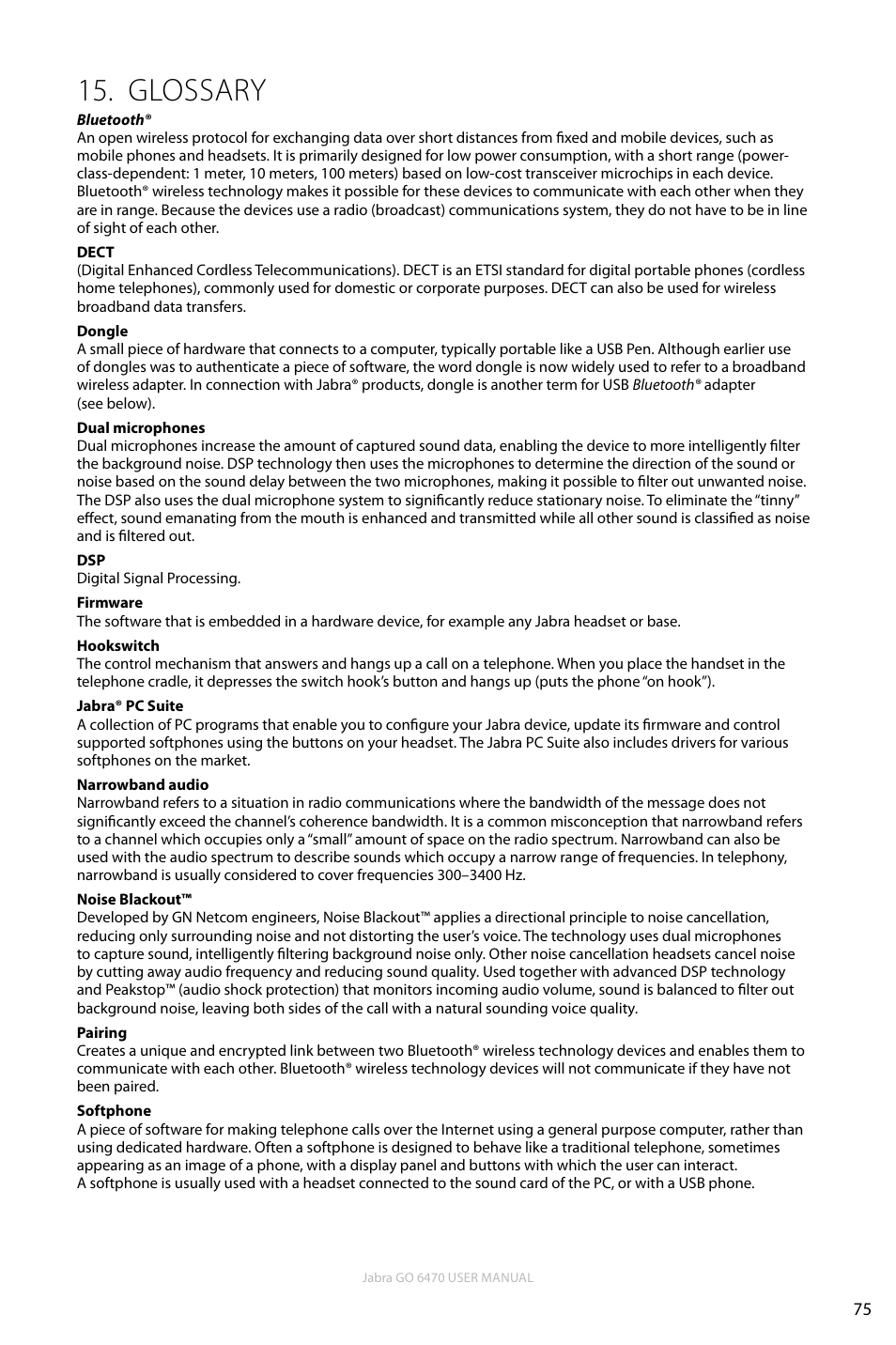Glossary, En g li sh | Jabra GO 6470 User Manual | Page 75 / 77