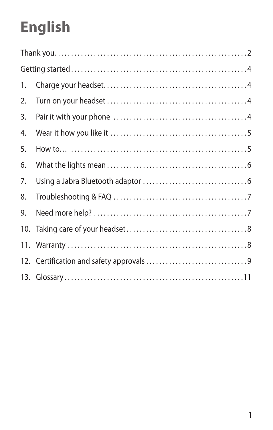English | Jabra BT160 User Manual | Page 3 / 25