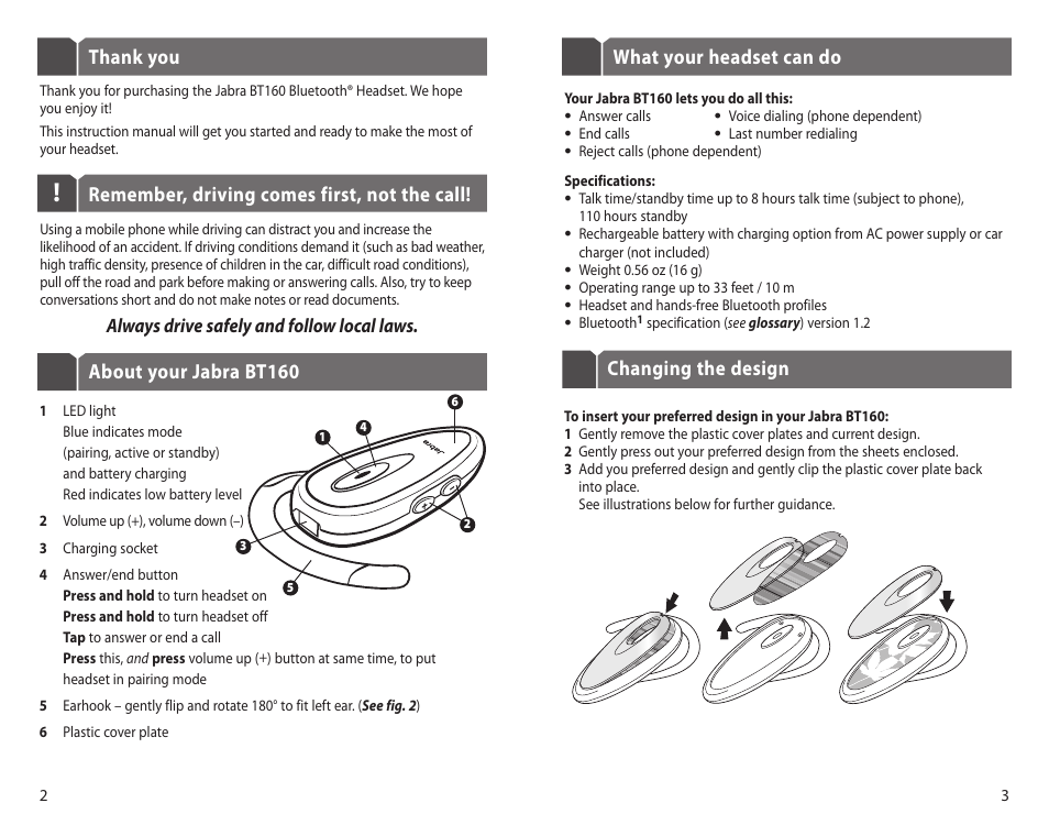 Jabra BT160 User Manual | Page 4 / 25