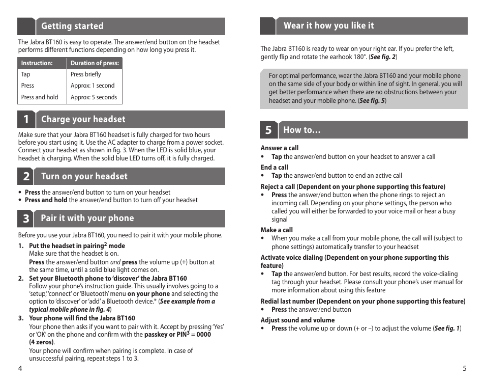 Jabra BT160 User Manual | Page 5 / 25