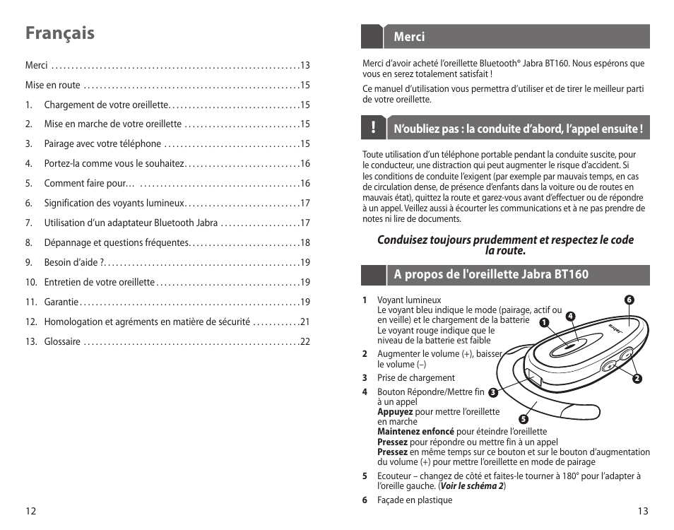 Français | Jabra BT160 User Manual | Page 9 / 25