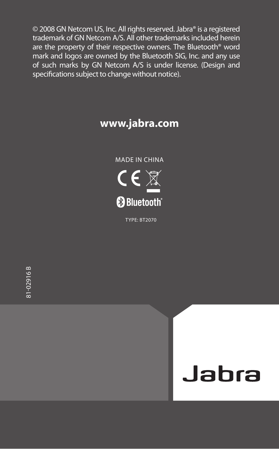 Jabra BT2070 User Manual | Page 73 / 73