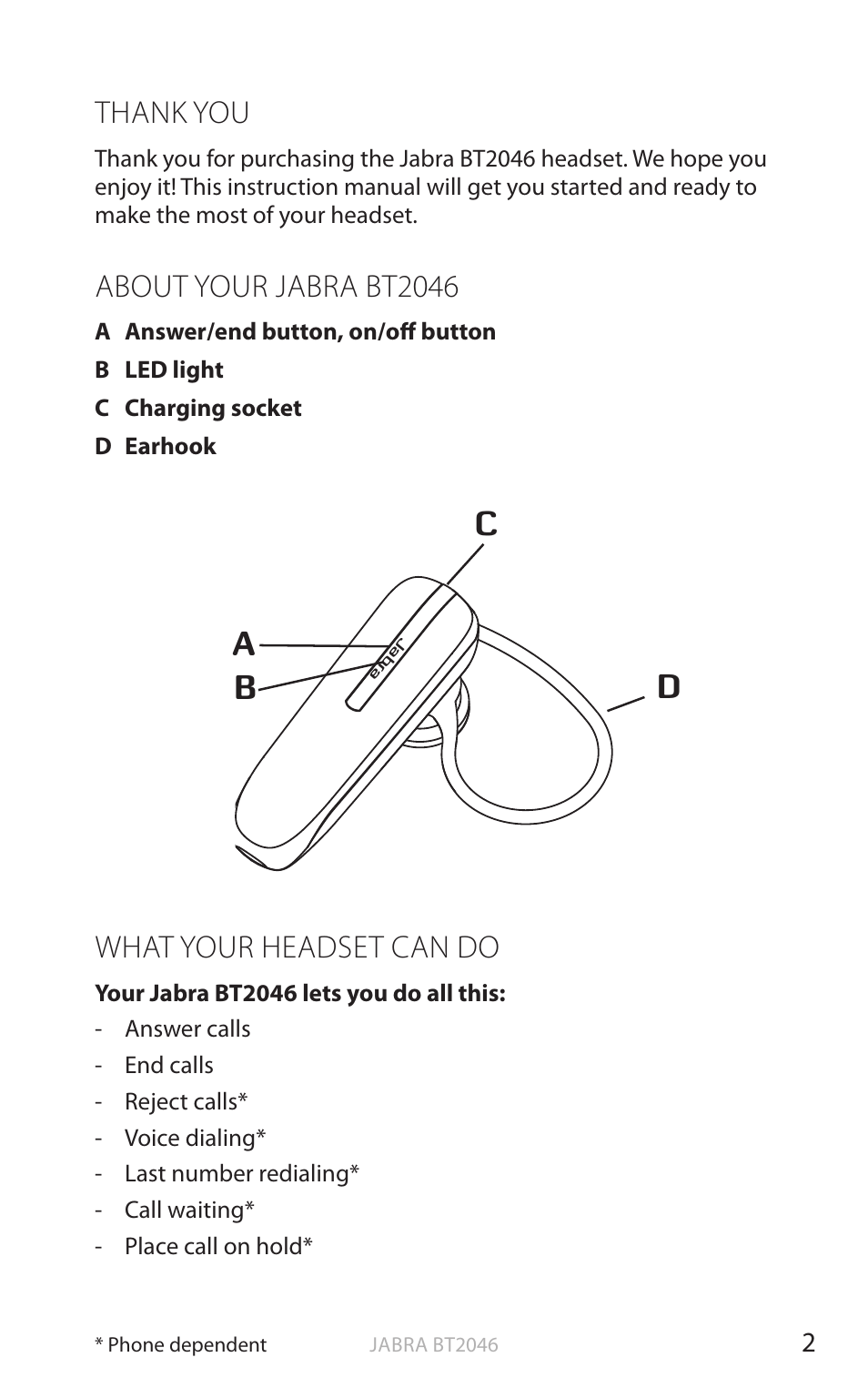 Ad b c, English | Jabra BT2046 User Manual | Page 3 / 14