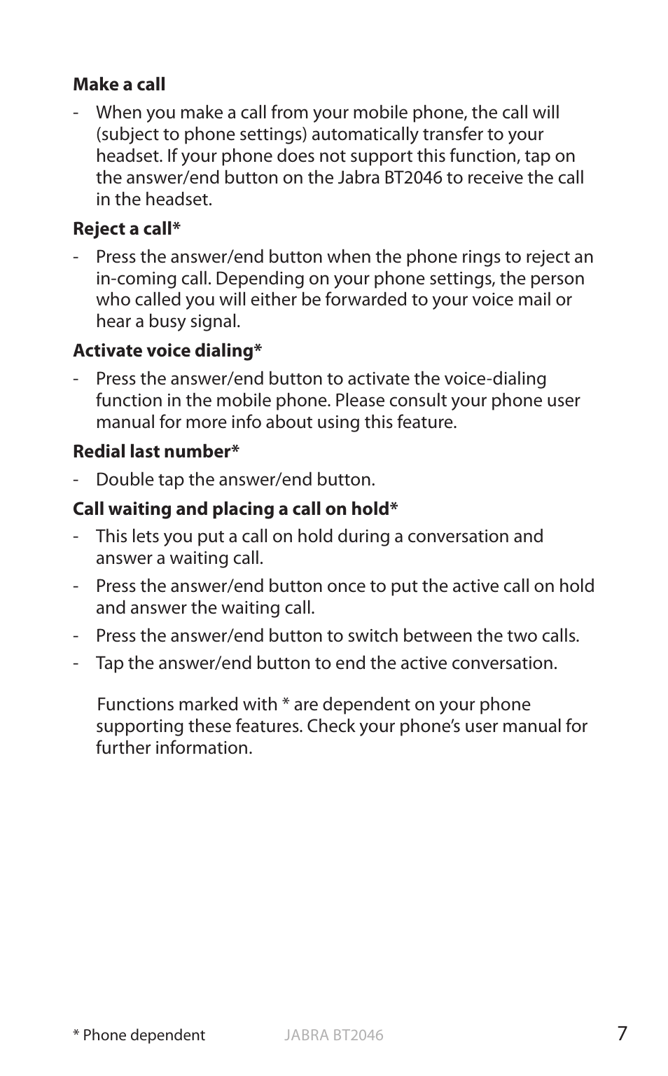 English | Jabra BT2046 User Manual | Page 8 / 14