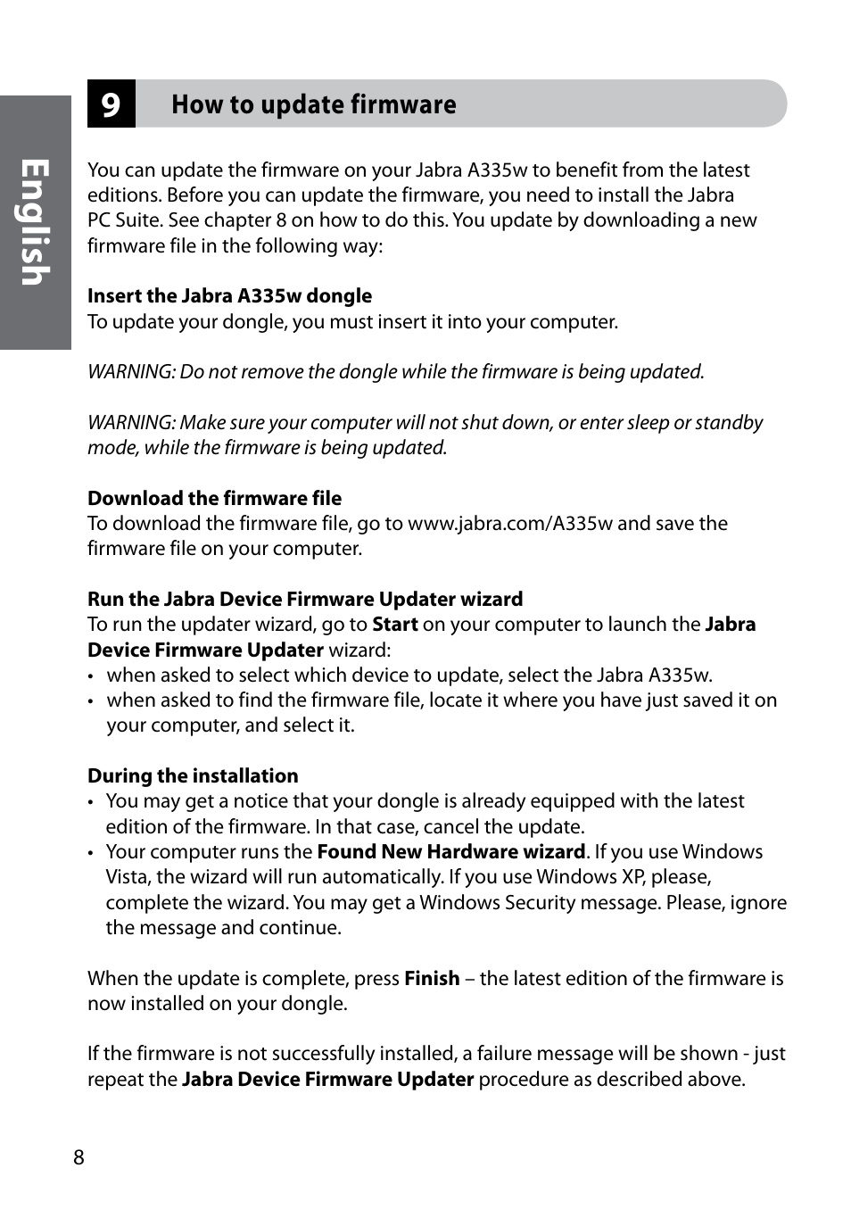 En gli sh, How to update firmware | Jabra A335w User Manual | Page 10 / 16