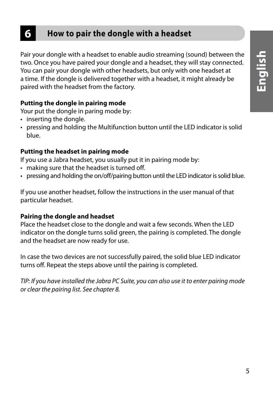 En gl is h, How to pair the dongle with a headset | Jabra A335w User Manual | Page 7 / 16