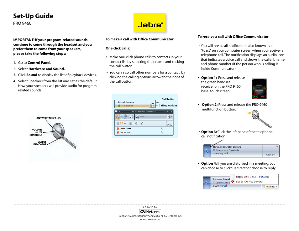 Set-up guide | Jabra PR9460 User Manual | Page 2 / 2