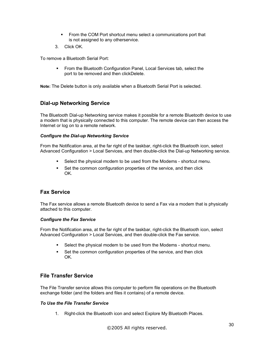 Dial-up networking service, Fax service, File transfer service | Jabra A320s User Manual | Page 30 / 53