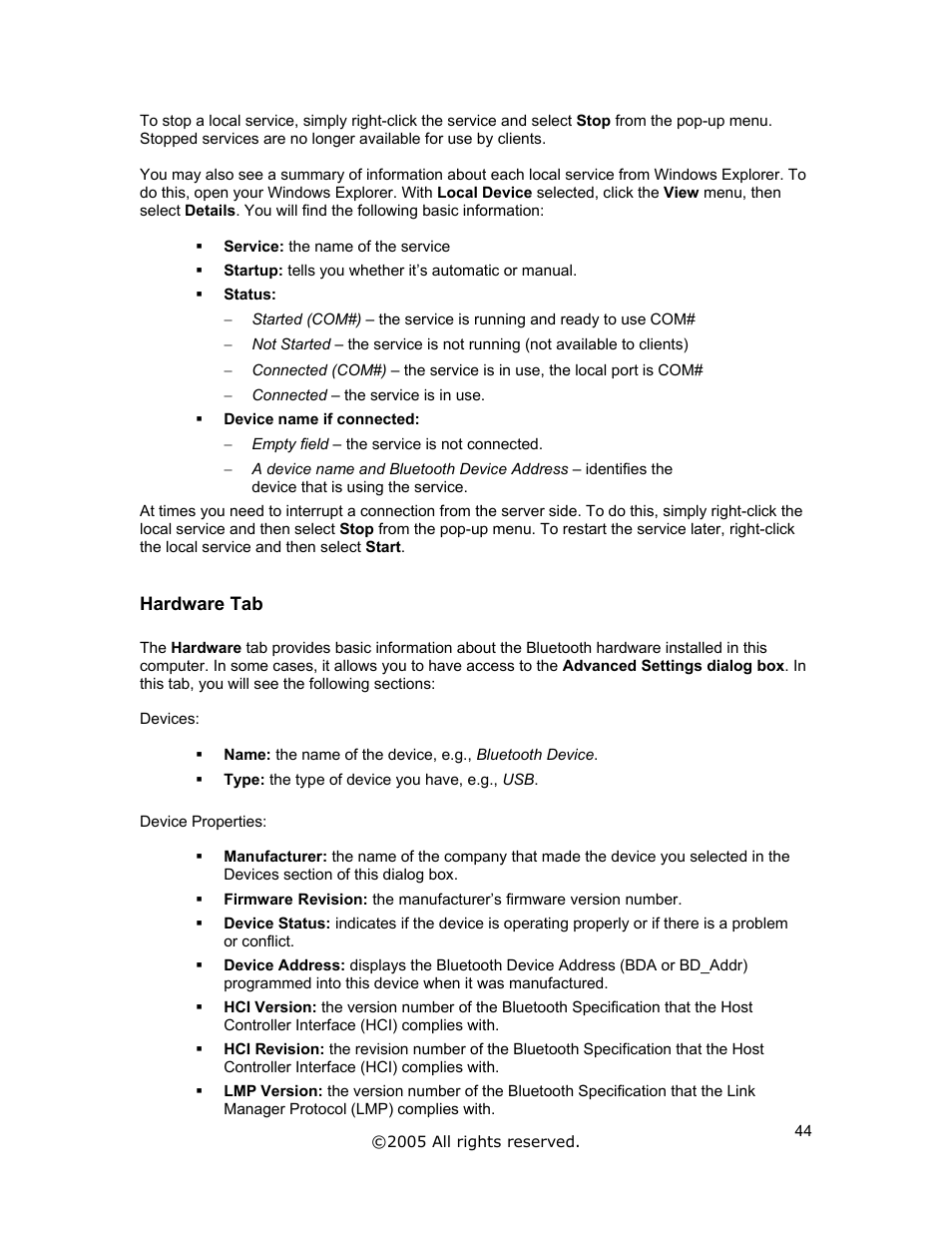 Hardware tab | Jabra A320s User Manual | Page 44 / 53