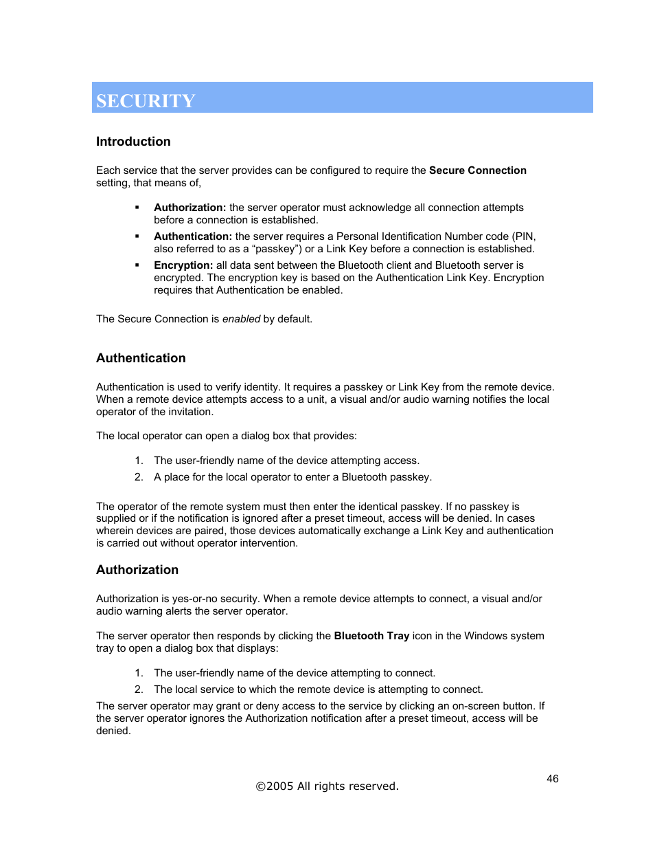 Security, Introduction, Authentication | Authorization | Jabra A320s User Manual | Page 46 / 53