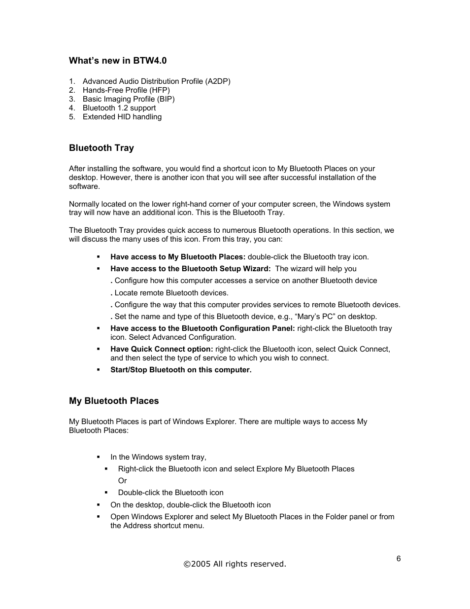 What’s new in btw4.0, Bluetooth tray, My bluetooth places | Jabra A320s User Manual | Page 6 / 53