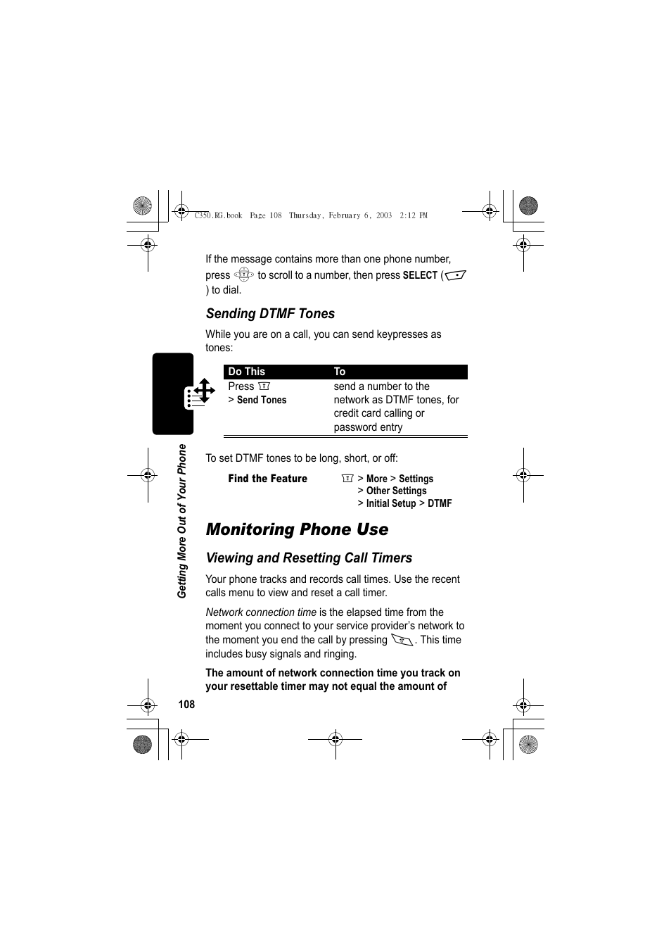 Monitoring phone use, Sending dtmf tones, Viewing and resetting call timers | Jabra C350 User Manual | Page 108 / 173