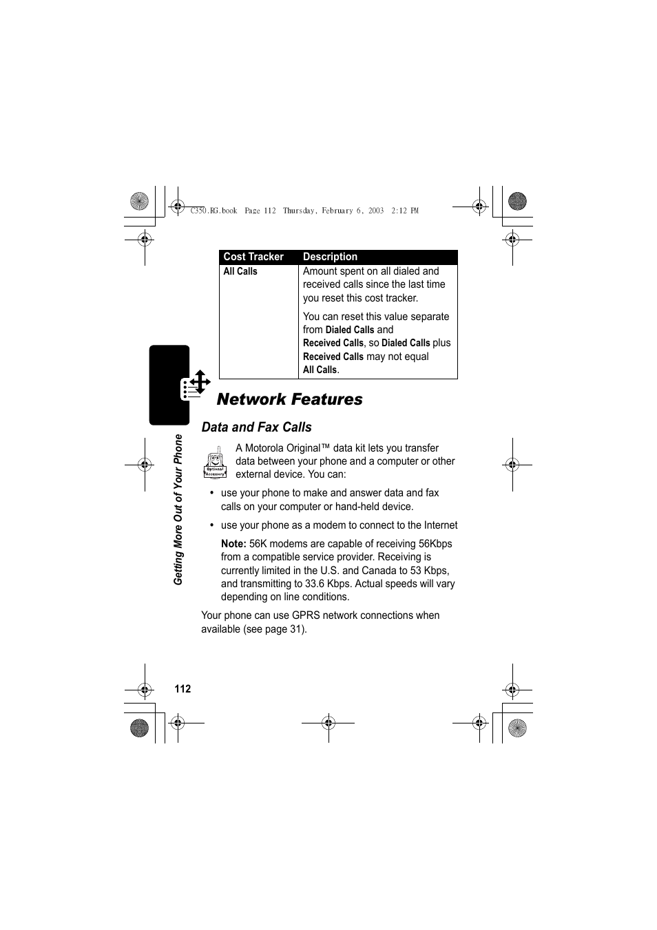 Network features, Data and fax calls | Jabra C350 User Manual | Page 112 / 173