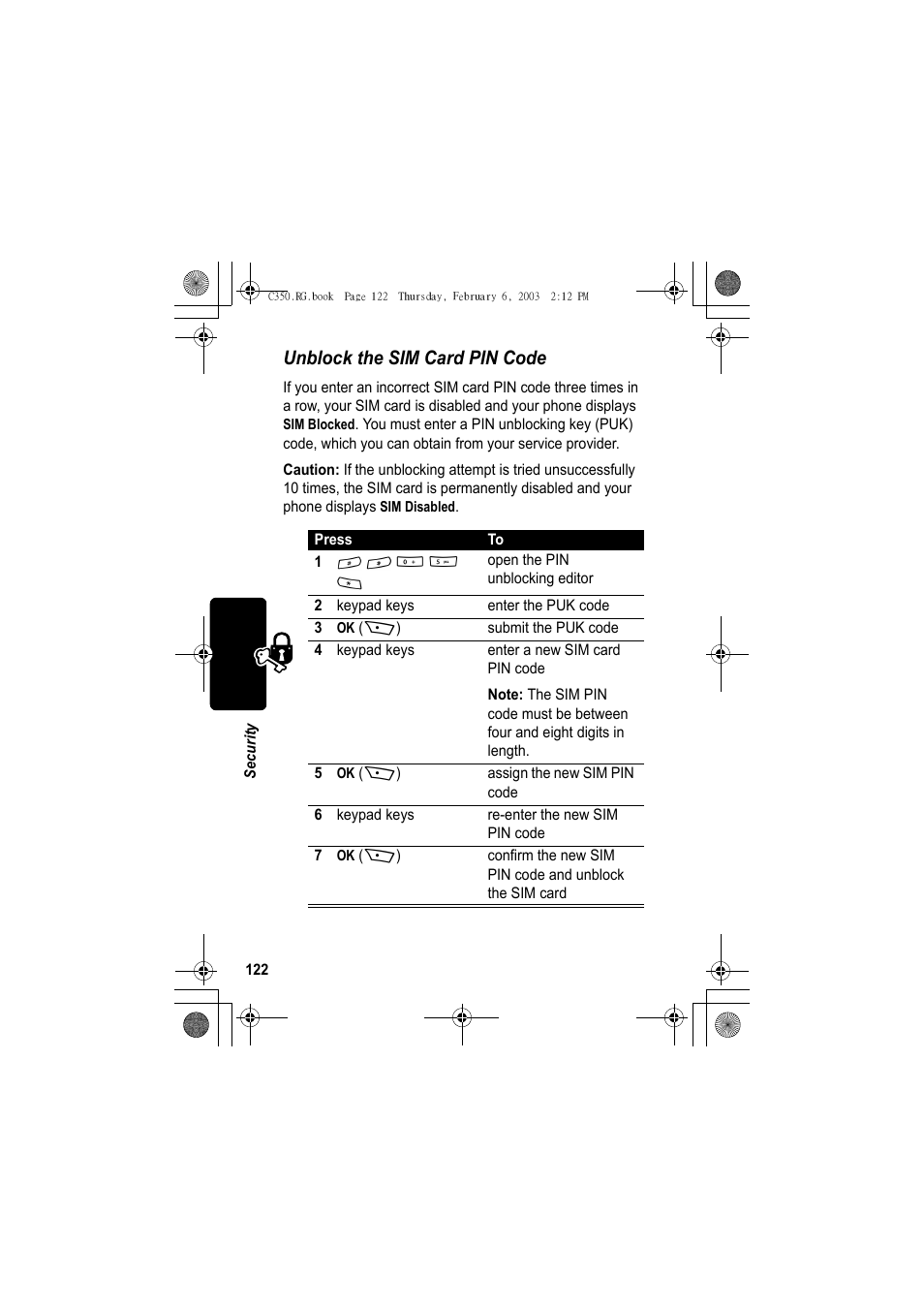 Unblock the sim card pin code | Jabra C350 User Manual | Page 122 / 173