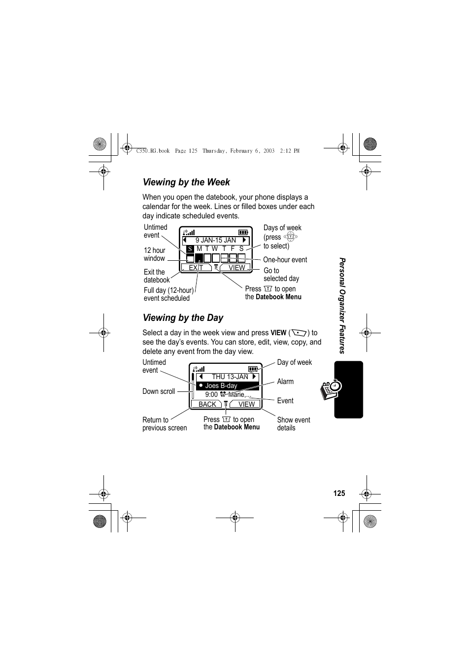 Viewing by the week, Viewing by the day | Jabra C350 User Manual | Page 125 / 173