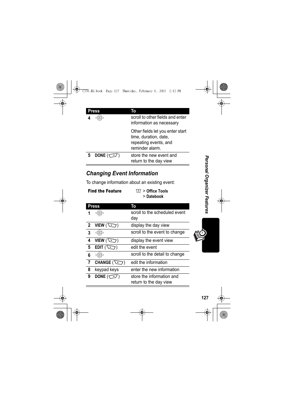 Changing event information | Jabra C350 User Manual | Page 127 / 173