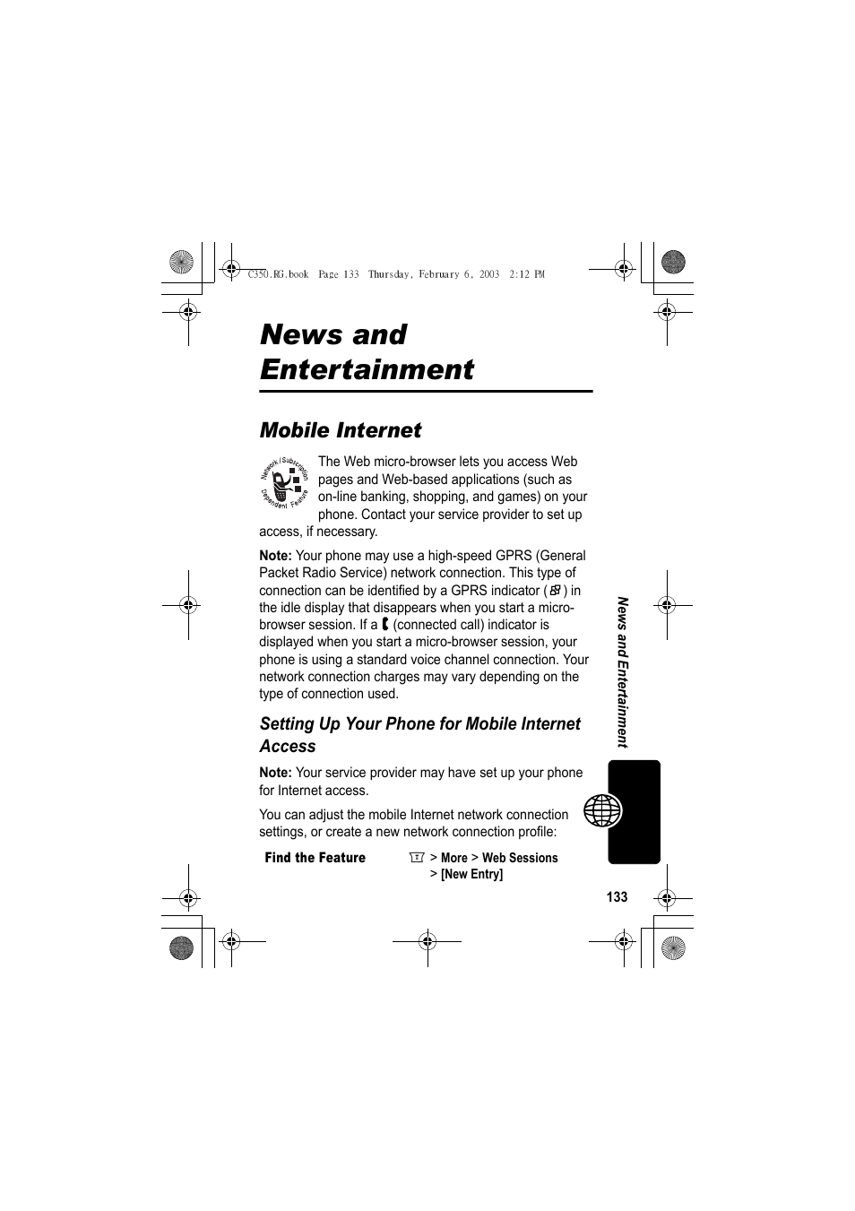 News and entertainment, Mobile internet | Jabra C350 User Manual | Page 133 / 173